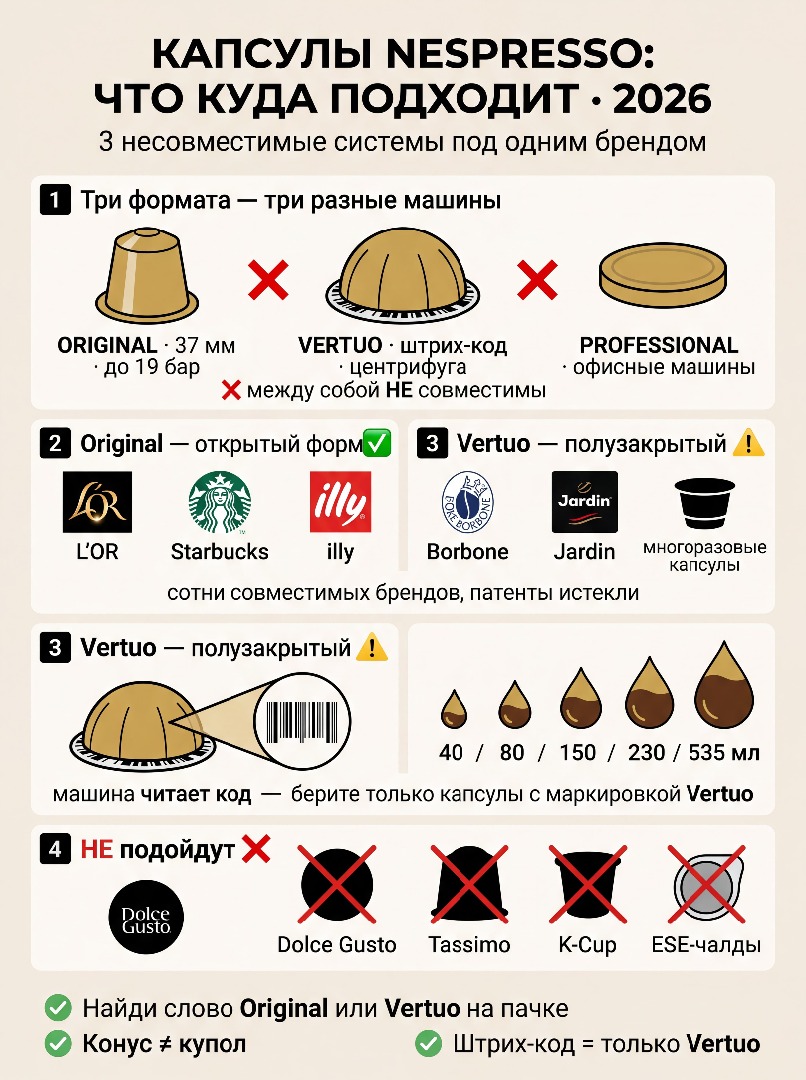 Капсулы Nespresso: совместимость, все форматы, инфографика